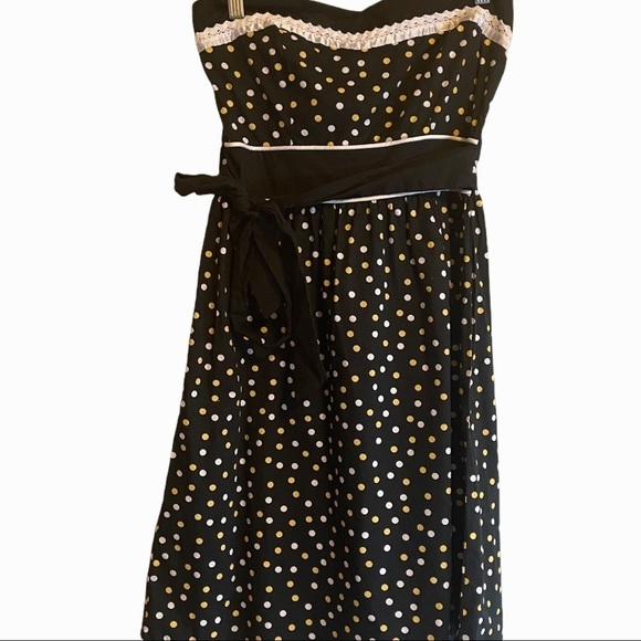 Jessica strapless dark academia goblincore gold white black polka dot dress - Picture 1 of 7